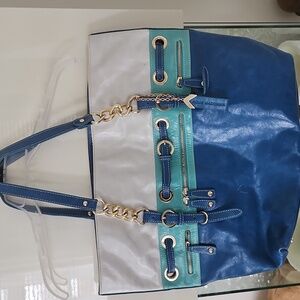 Elegant Blue and Silver Tote Bag AQUA MADONNA